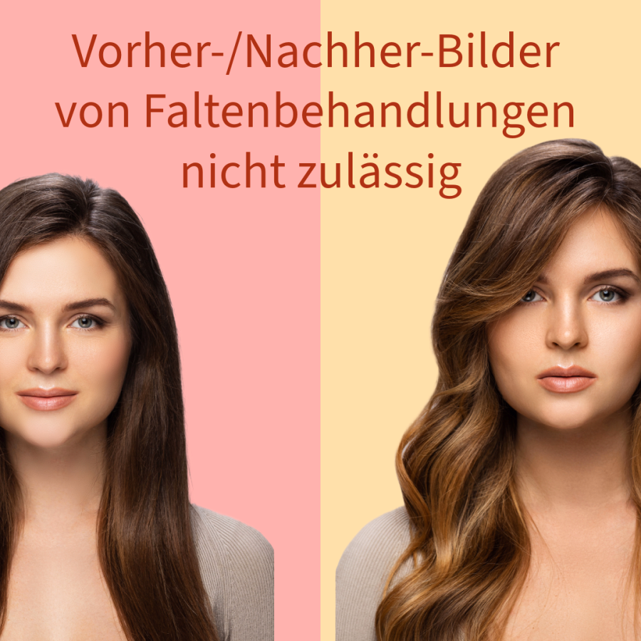 Vorher-Nachher-Werbung für rein kosmetische Unterspritzungen